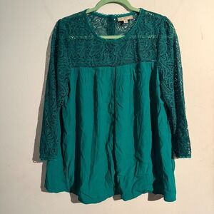 Moulinette Souers Size 14 Lace Emerald Green Top Boho Cottagecore Twee Romantic